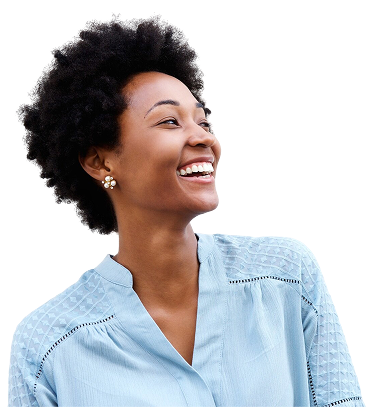 beautiful young black woman looking away smiling